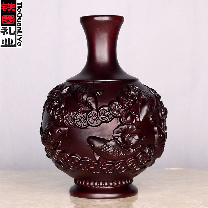 实木木头红d木花瓶摆件一对木雕黑檀木木质工艺品客厅家居玄关装