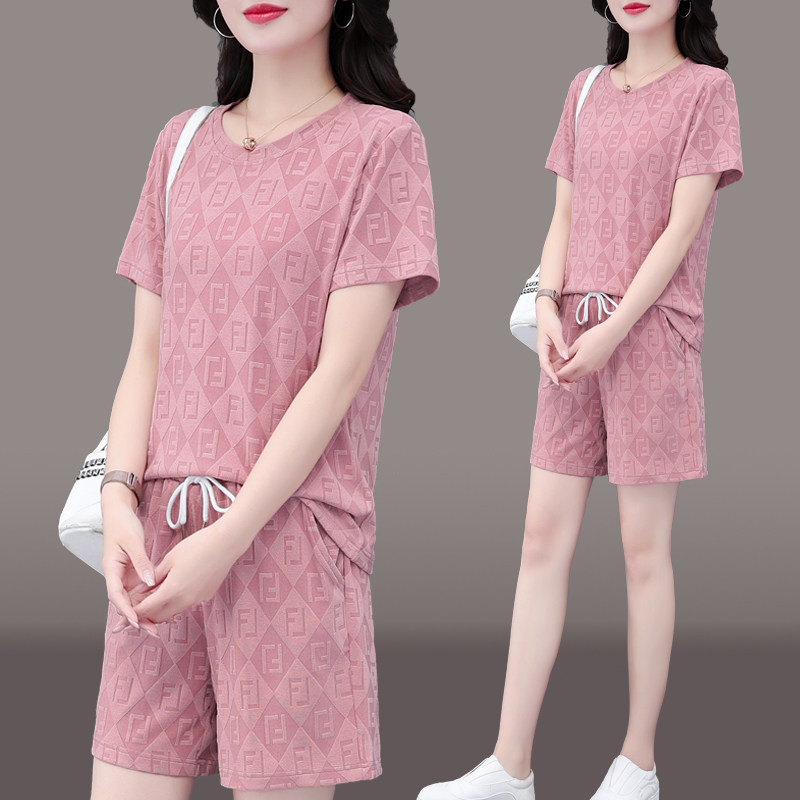 大码短袖短裤运动套装女夏季2025新款胖mm显瘦宽松冰丝休闲两件套
