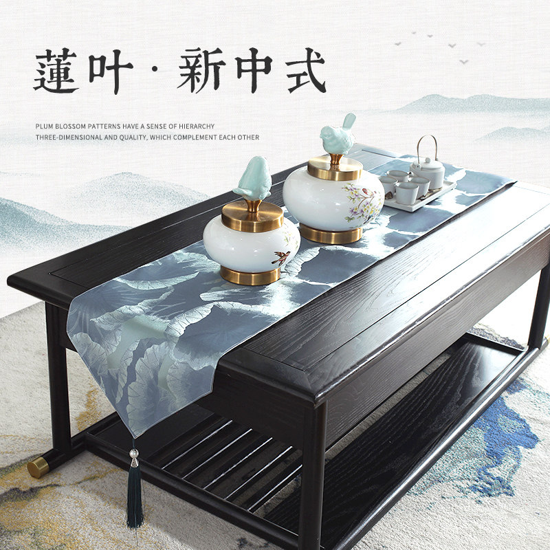 中国风绣a花桌旗茶席中式茶旗客厅餐桌垫布茶台布艺长条床旗茶几