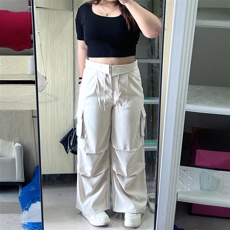 300斤大尺码女装美式高街工装阔腿裤女夏季胖mm梨型遮胯显瘦休闲