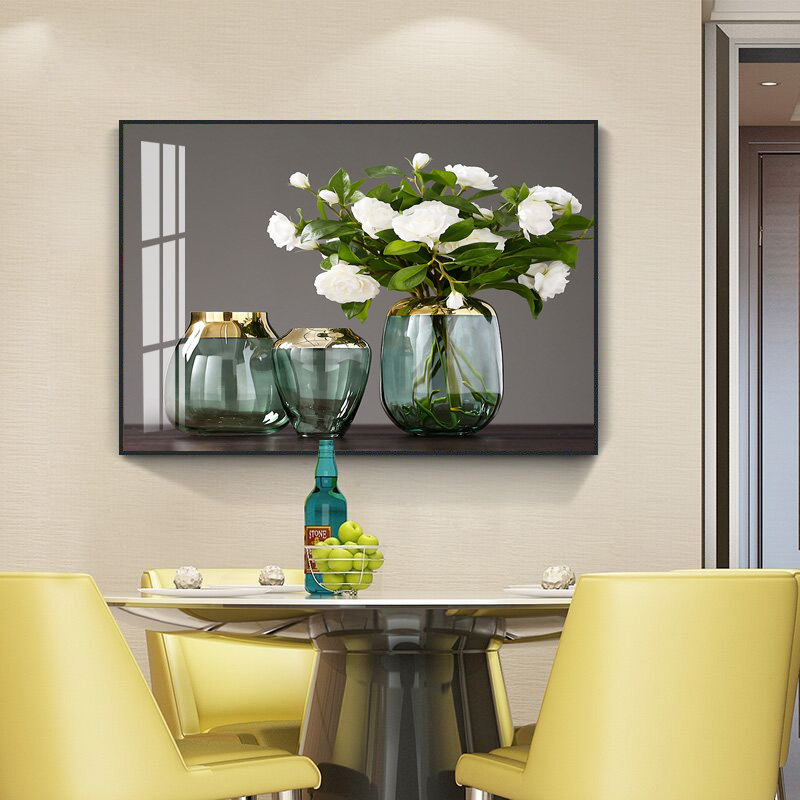 餐厅装饰画现代简约墙画小清新家居挂画两联N饭厅壁画餐桌瓶花挂