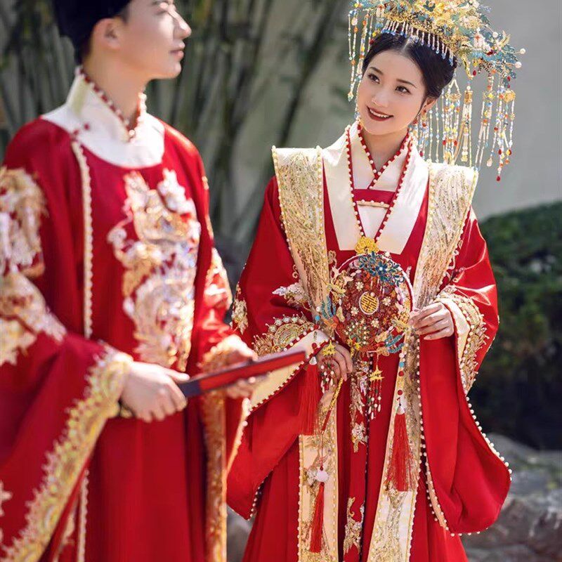 新中式婚嫁服装影楼情侣主题拍照明制汉服婚纱照古韵男女唐装情侣