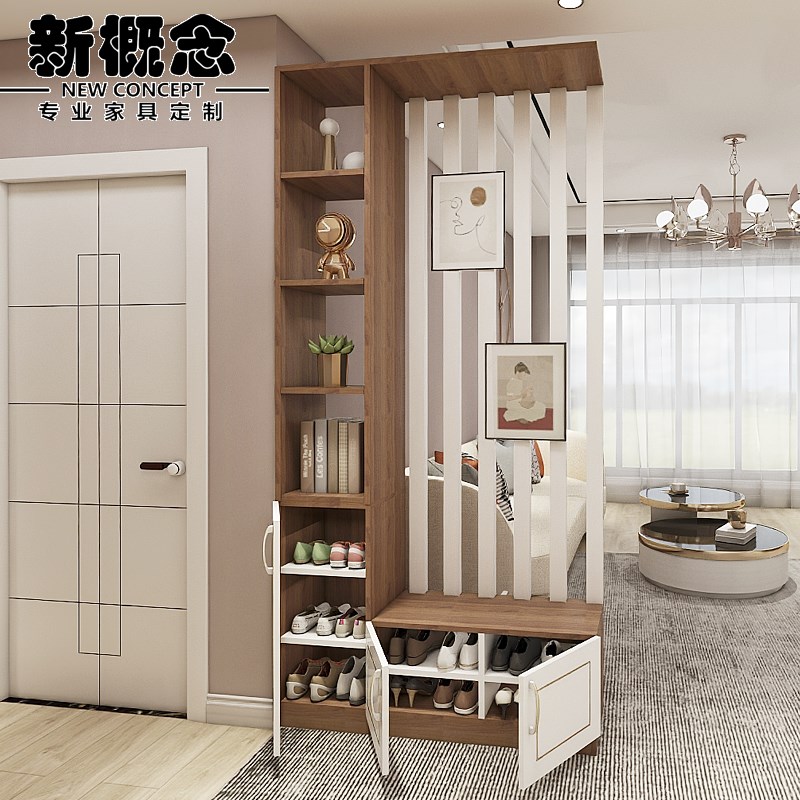 入户玄关柜隔断 客厅屏风柜鞋柜一体 进门实木立柱双面装饰置物架