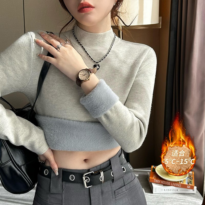 毛衣女冬季加厚2023新款秋冬内搭半高领加绒打底衫中领针织衫上衣