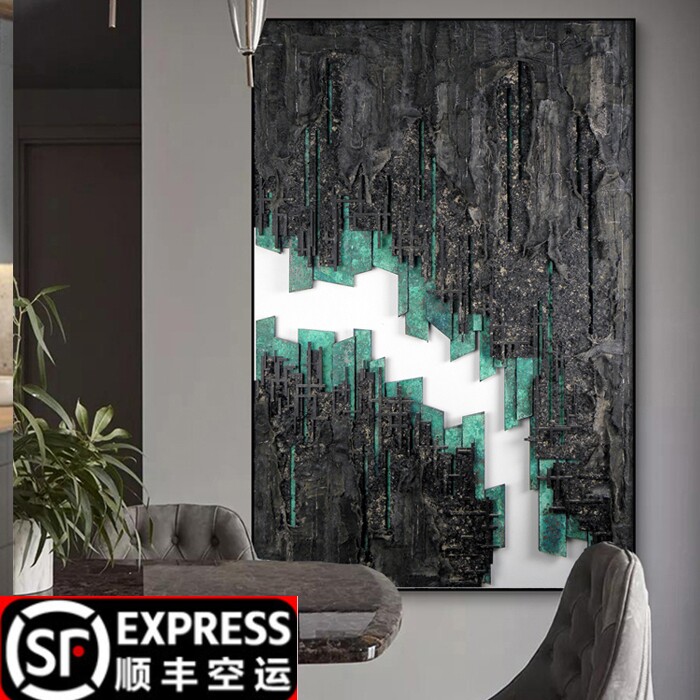 工业风抽象画酒吧时尚挂画金属外框精品壁画简约个性铁丝画面油画