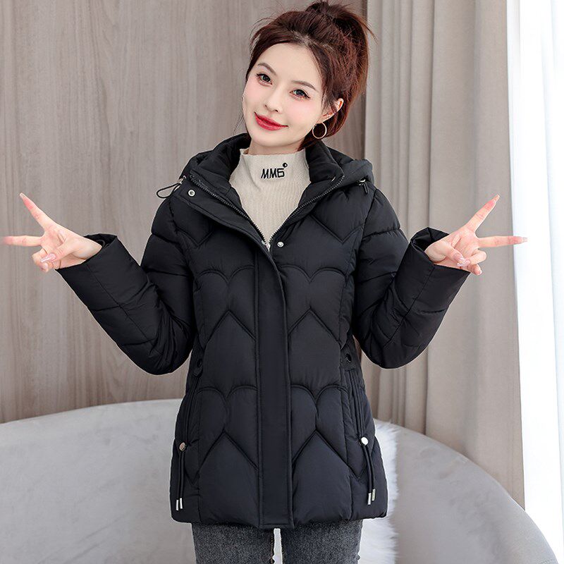 冬季羽绒棉棉衣女中长款保暖棉服外套2024新款可脱卸帽长袖上衣