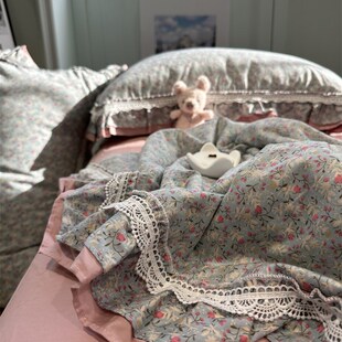 少女心小碎花花边款 夏凉被四件L套空调被薄被全棉田园风 床裙款