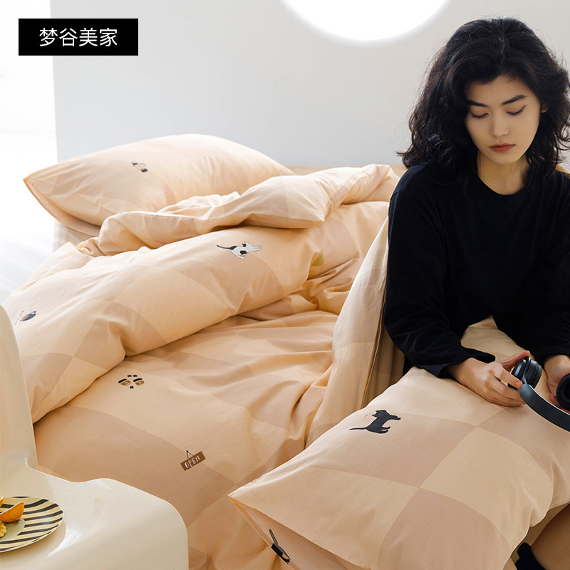 简约时尚被套单件学生宿舍全棉床上三四件套O双人被罩文艺1.8m