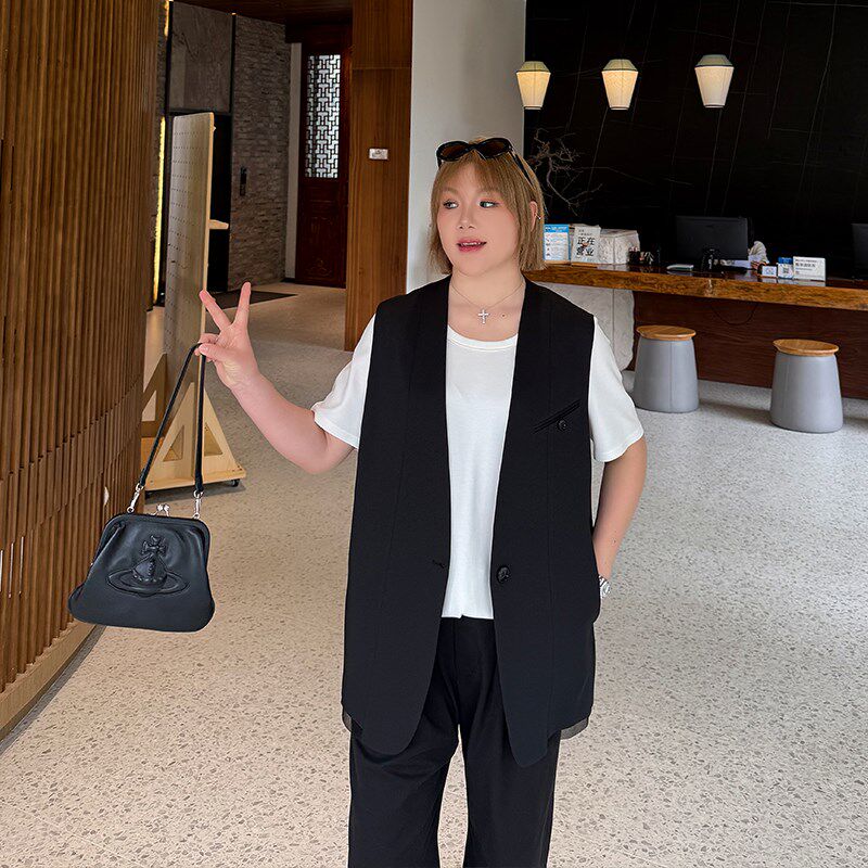 大码女装背心马甲2025年新款胖mm宽松显瘦200斤休闲西装马夹外套