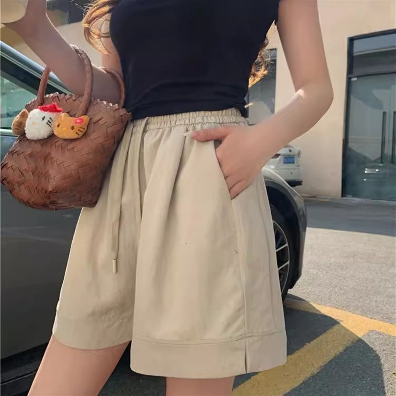 牛仔休闲高腰外穿休闲阔腿裤短裤女2025新款宽松中裤五分裤a字裤