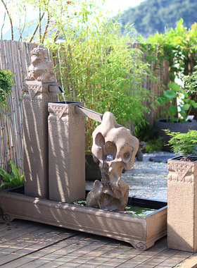 大型流水摆件水系装饰花园造景落地D景观中式庭院户外仿古假山鱼