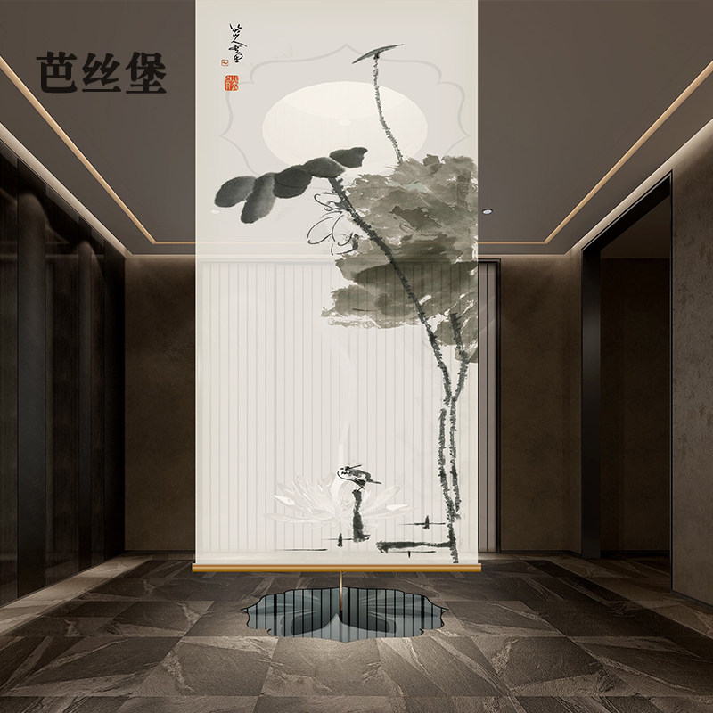中式客厅卷帘悬挂式屏风r软隔断玄关帘子卧室窗帘免打孔安装遮光
