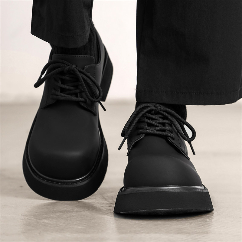 皮鞋男款秋冬加绒商务休闲鞋20y23新款大头工装鞋厚底低帮马丁靴