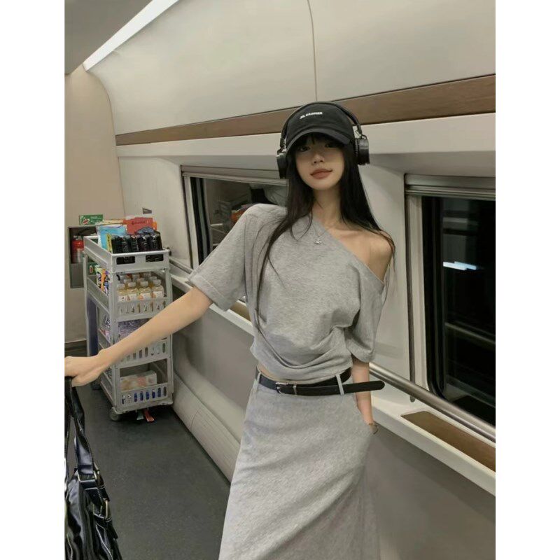 夏装搭配一整套辣妹女装夏季慵懒风气质短袖T恤上衣半身裙子套装