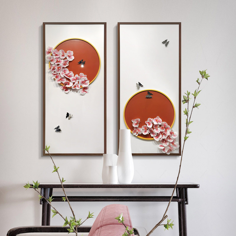 新中式桃花装饰画玄关餐s厅书房走廊客厅沙发背景墙挂画软装壁画