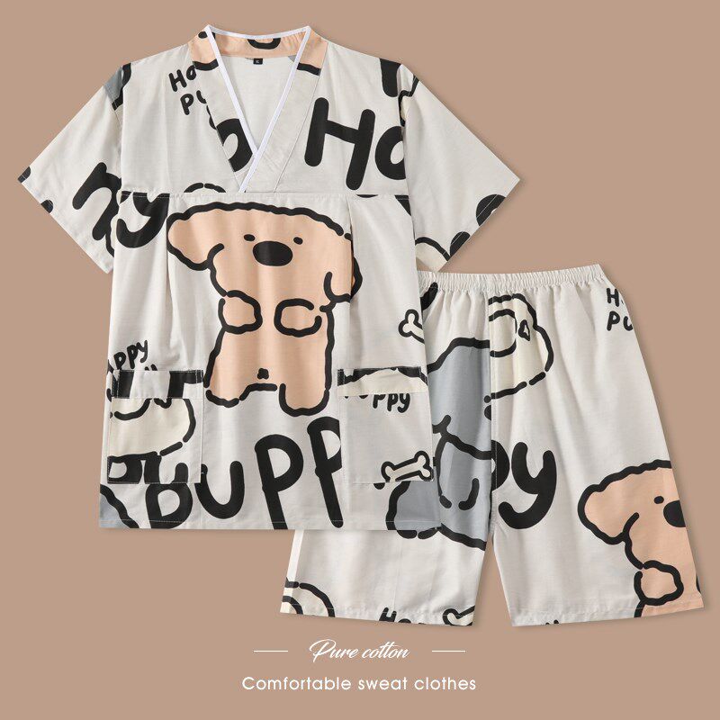 新款汗蒸服纯棉女大码可爱卡通桑拿足浴服按摩家居美容院睡衣洋气
