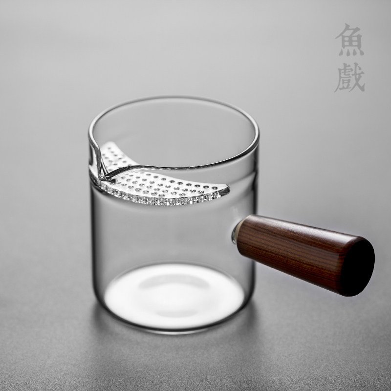 日式加厚玻璃公道杯功夫茶具侧把D茶海月牙过滤分茶器倒茶公杯