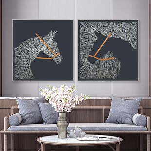 手工钉子绕线画新中式实物v画美式客厅装饰画马头装置画小众个性