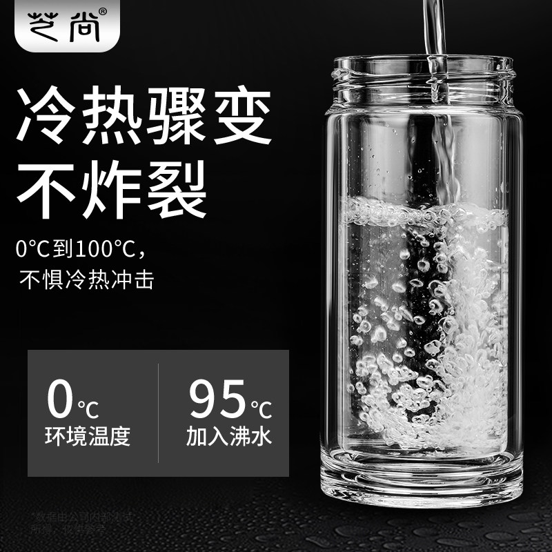 芝尚茶水分离随行杯双层高硼硅玻璃杯泡茶杯便携大V容量水杯子定