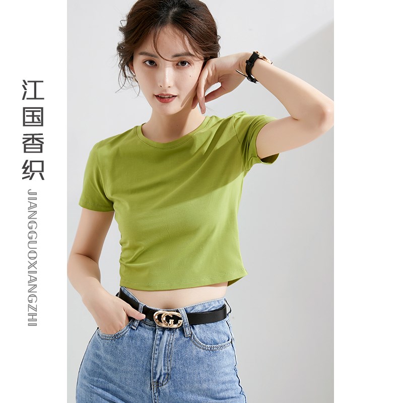 高腰露脐白T恤女短袖2024年新款女T恤纯棉修身夏装小款超短款上衣