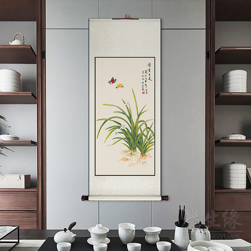 兰花字画挂画卷轴玄关走廊过道装饰G画竖版客厅书房壁画餐厅墙画