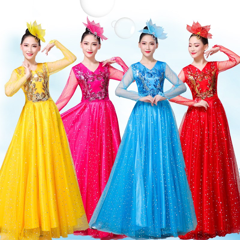 开场舞大摆裙演出服成人大合唱女长裙广场舞舞蹈服大型演出表演服