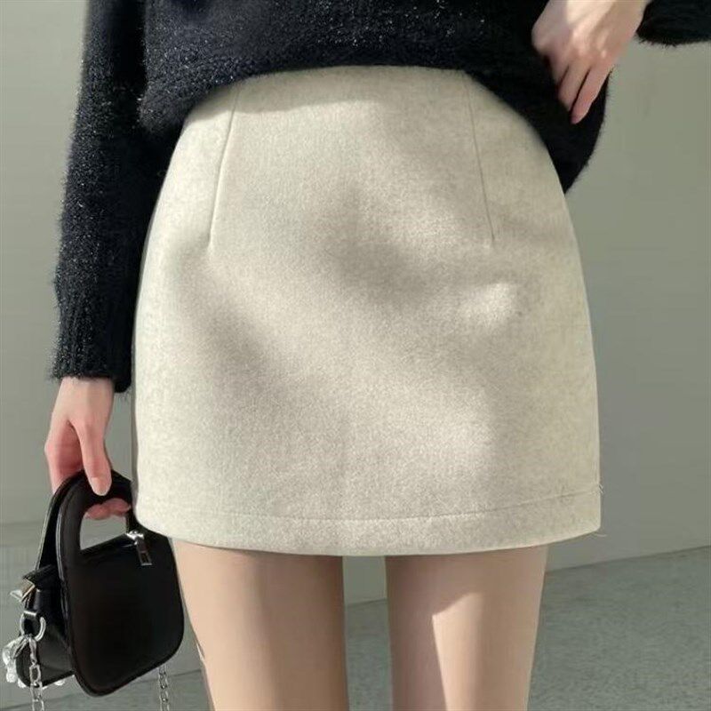 灰色毛呢半身裙女秋冬小个子包裙高腰一步裙子黑色大码A字裙短裙