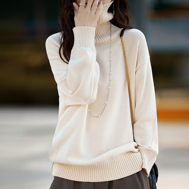 高领长袖纯棉线套头毛衣女秋季新款内搭打底衫宽松显瘦韩版上衣