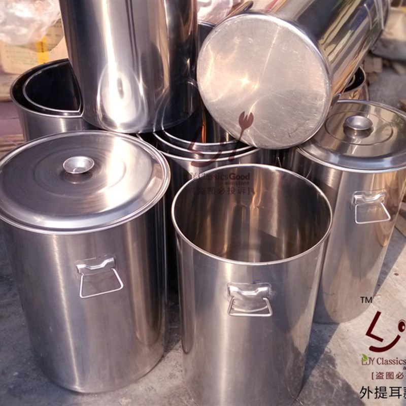 不锈钢桶带盖汤桶圆桶加p厚水桶70商用定制特大号60大桶80汤锅特图片