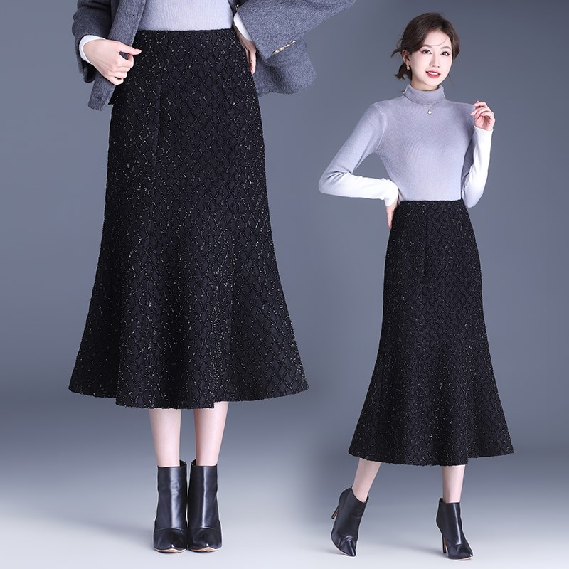 加绒亮片半身裙显瘦直筒包臀裙鱼尾半裙女裙子2024秋冬新款长裙到