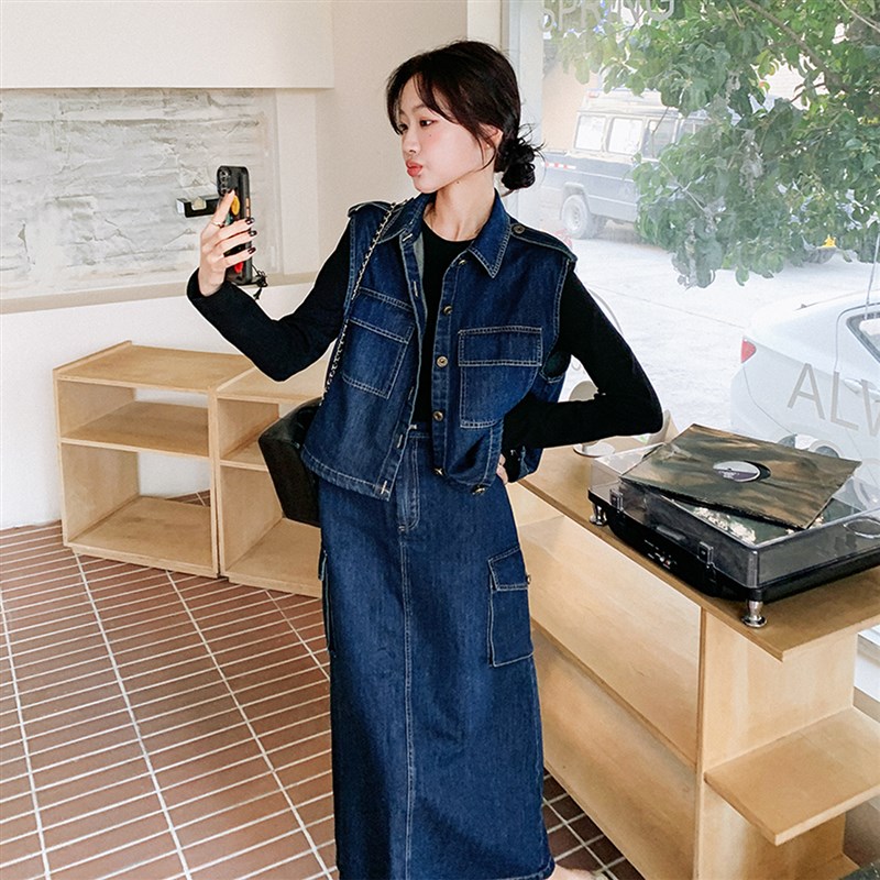 时尚牛仔套装裙女春装2025新款韩版设计感洋气马甲半身裙两件套