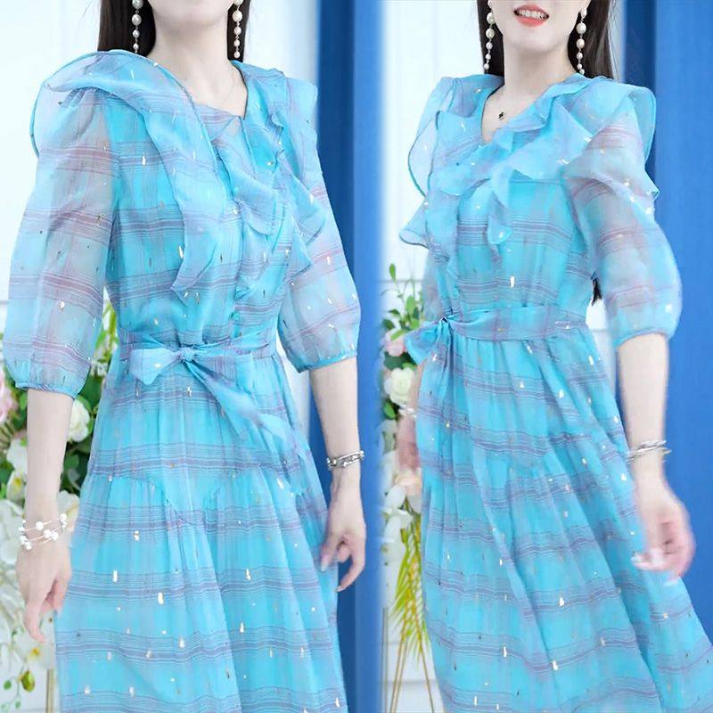 高档连衣裙女2025春夏秋季新款修身遮肚气质妈妈优雅礼服裙子女夏