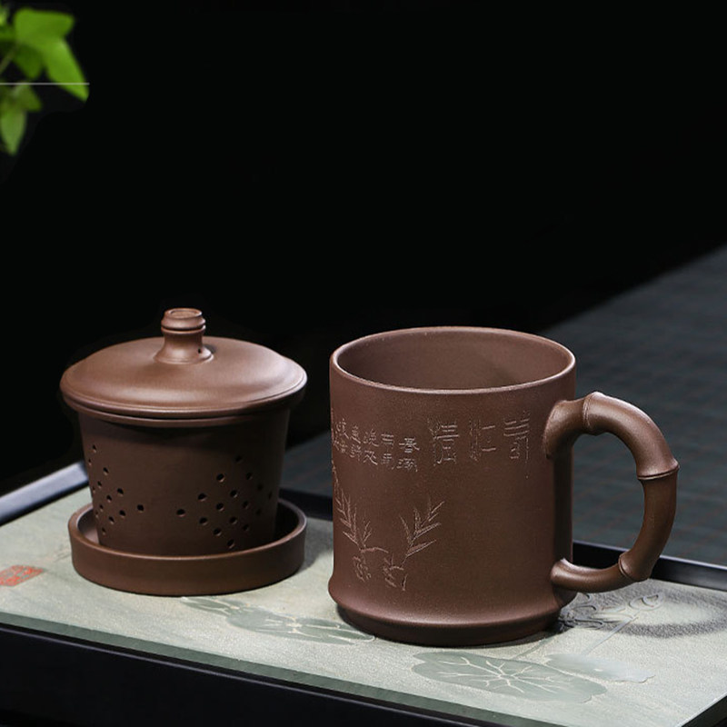 紫砂杯过滤内胆泡茶杯茶水分离男士办公室大容T量女士陶瓷杯子