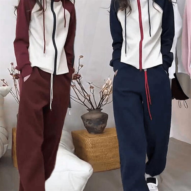 韩系运动套装女秋冬季爆款时尚撞色卫衣外套百搭哈伦裤子两件套