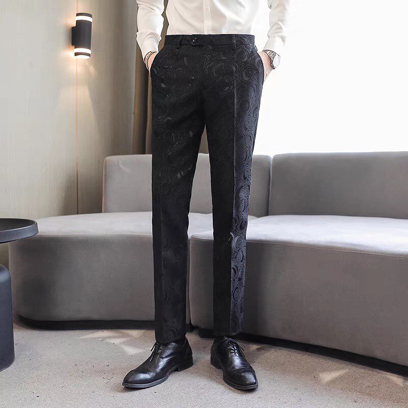 英伦风亮面提花西裤男韩版大码直筒裤影楼礼服演出裤子男潮流长裤