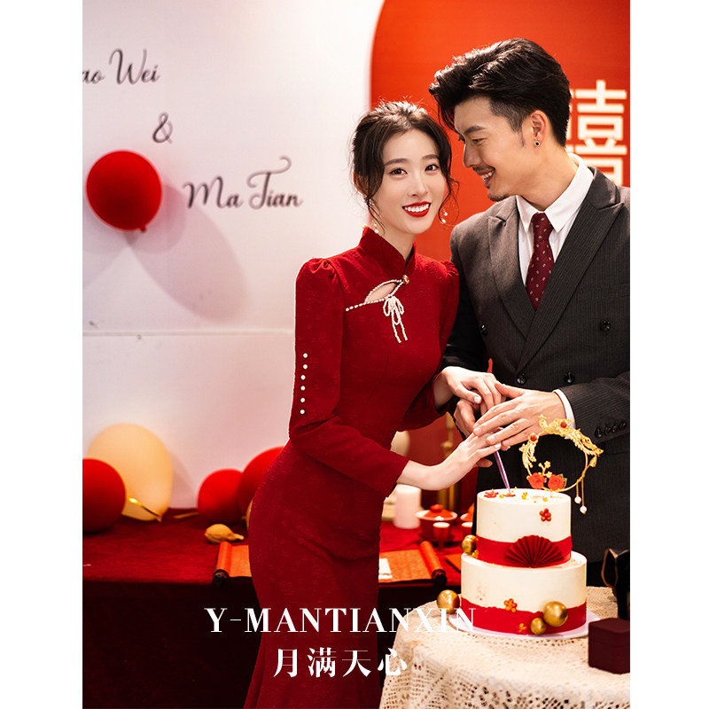 新娘敬酒服夏季2024新款中式订婚礼服旗袍高级感鱼尾回门平时可穿