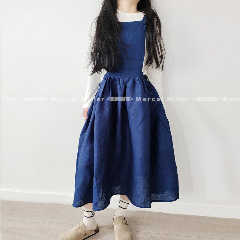 森系小众设计感亚麻背带裙 日系文艺小个子叠穿无袖中长款连衣裙