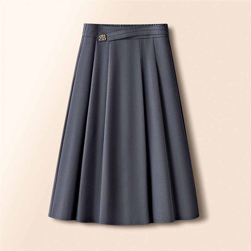 时尚通勤西装a字半身裙女春季2025新款高腰百褶裙中长款大摆伞裙
