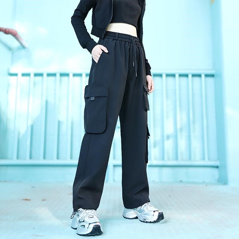 直筒登山工装裤女秋冬抽绳束脚宽松小个子加绒配马丁靴冲锋防风裤