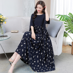 宽松胖妈妈装 棉绸连衣裙加肥加大码 大摆型长裙子 中长款 中老年女装