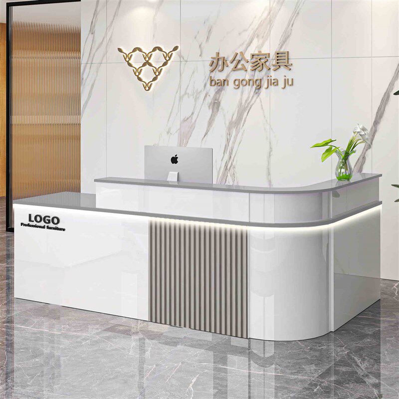 收银台新中式公司前台吧台接待台柜台店铺小O型圆弧拐角商铺办公