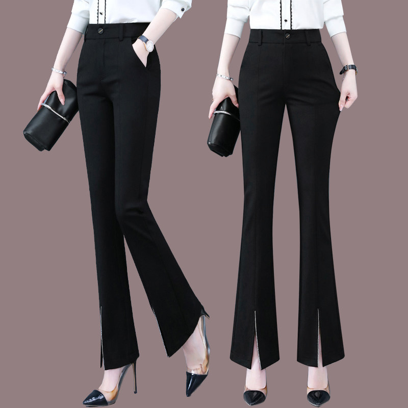 冰丝喇叭裤女2025春夏季新款薄款黑色九分西装裤子开叉休闲微喇裤