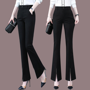 冰丝喇叭裤女2025春夏季新款薄款黑色九分西装裤子开叉休闲微喇裤
