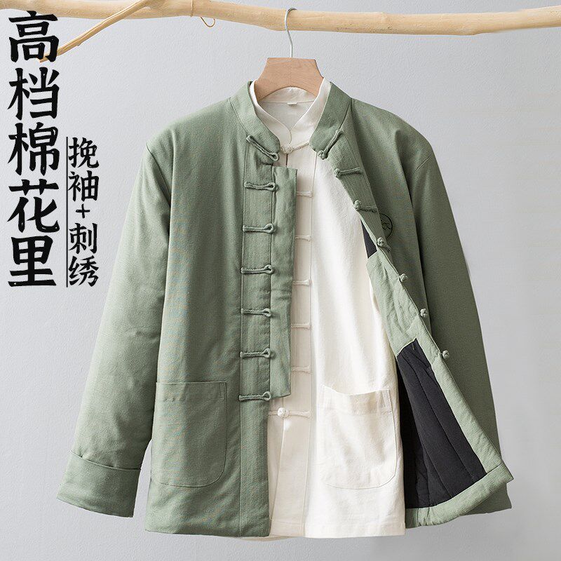 冬季棉衣男中国风中式立领盘扣唐装棉花棉袄中老年保暖棉服爸爸装