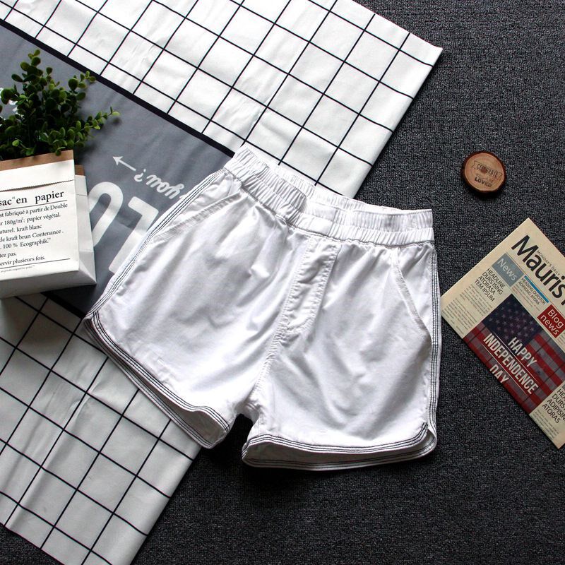 白色松紧腰牛仔短裤女宽松大码胖mm显瘦阔腿裤夏季薄料热裤新款潮