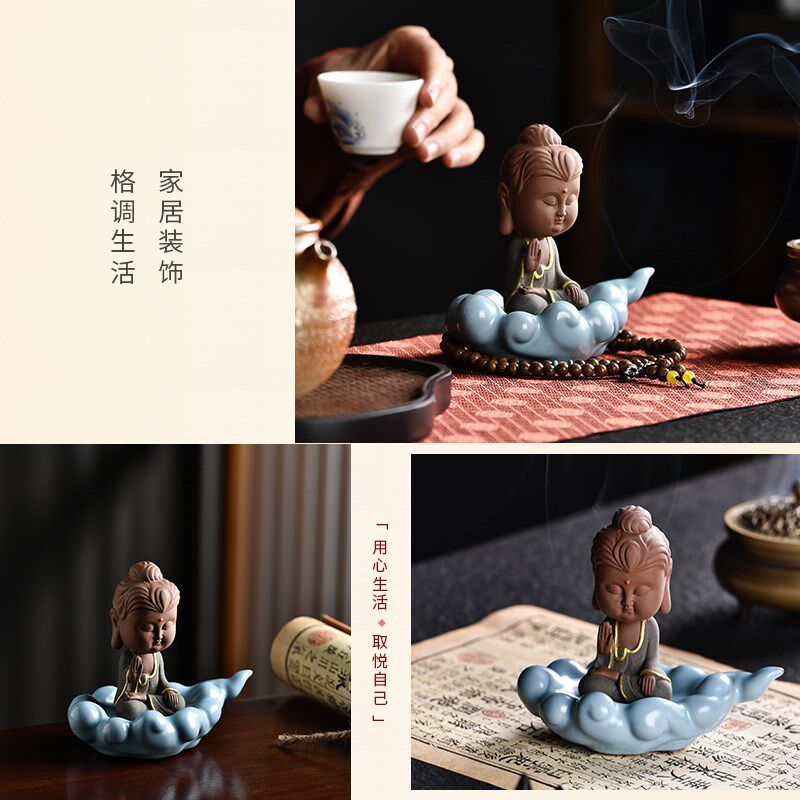 创意紫砂人物佛像茶宠摆件精品可养中式禅意观音茶室茶周边配件