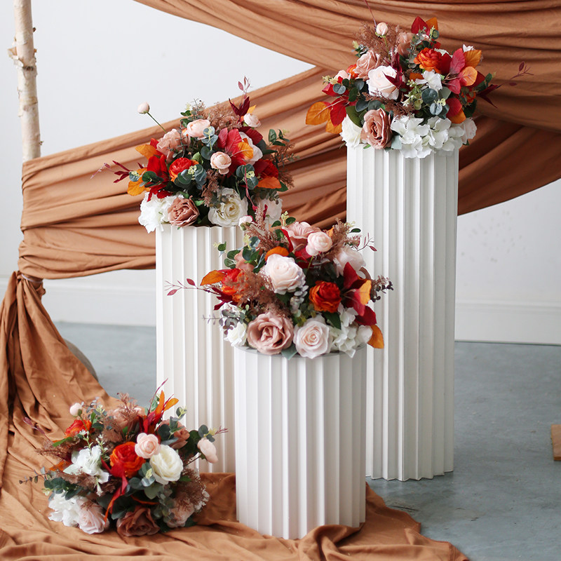 新款婚礼场景布置花艺仿真花卉摆件迎宾路引立柱花球组合道具装饰