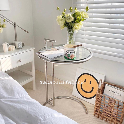 Lifepoem 中古包豪斯升降茶几小户型不锈钢玻璃圆桌韩国摄影边几