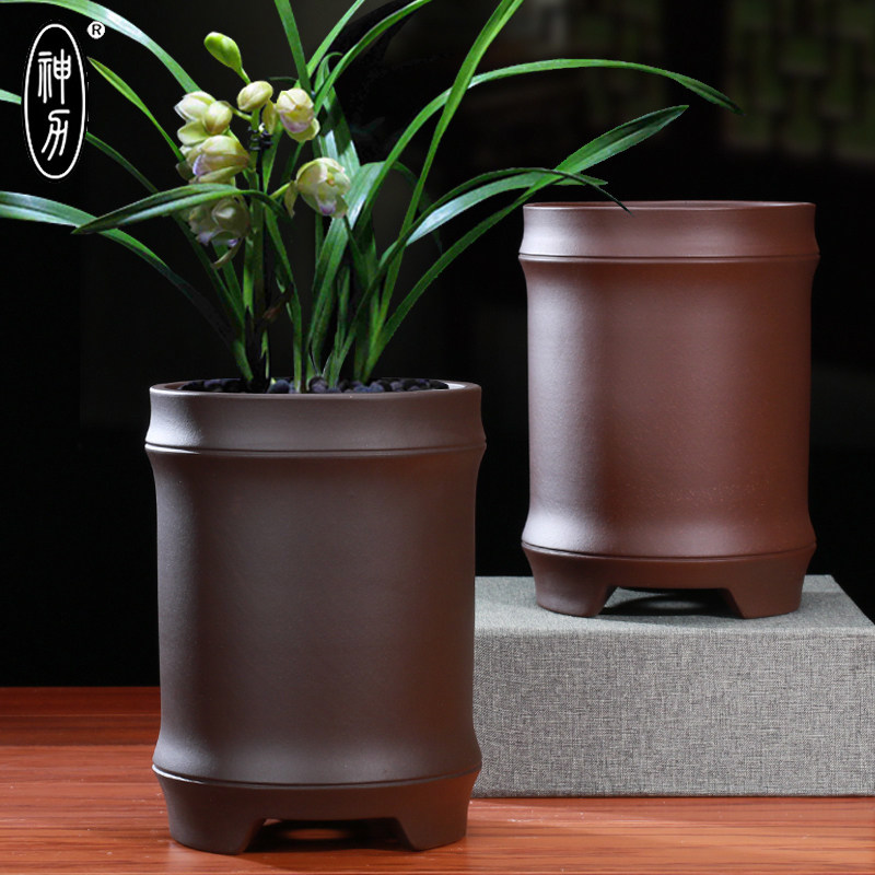 神力紫砂花盆兰花花盆古典中等室内桌面摆设圆形四方形六方形花盆