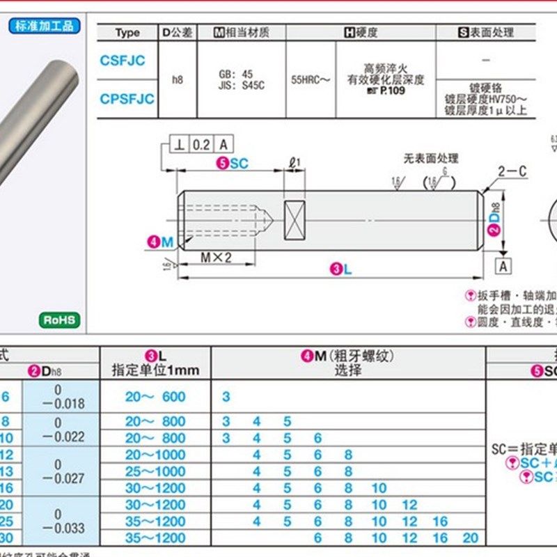 线性导向轴 中等精度 -一端内螺纹带扳手槽型-CSFJC CPSFJC